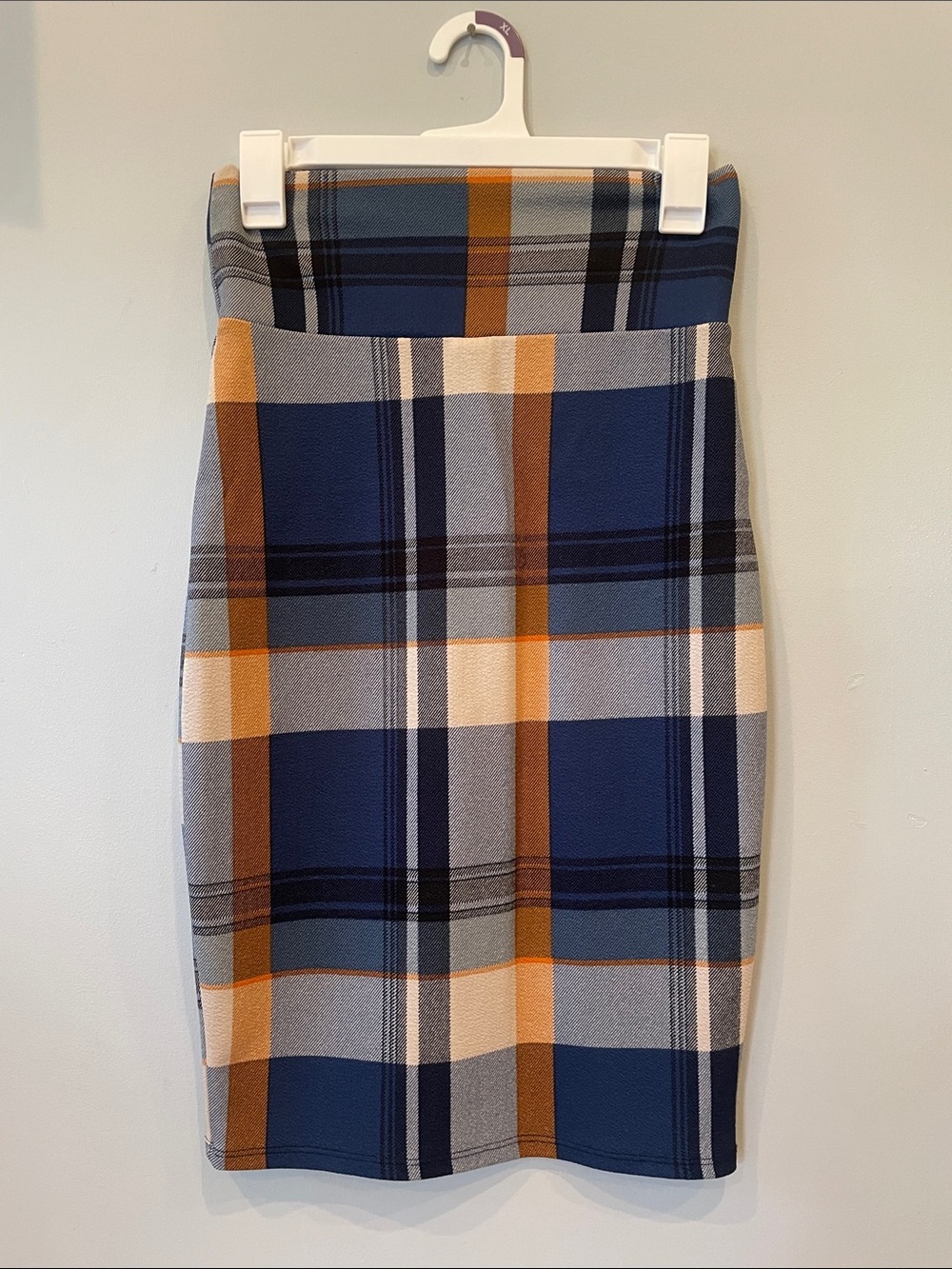 Straight plaid skirt small blues & orange